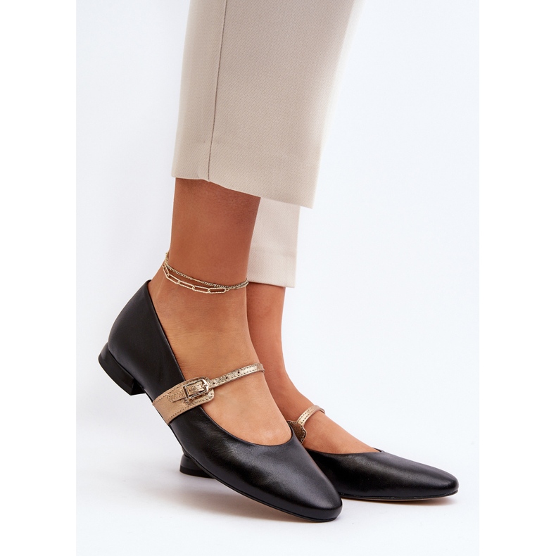 Balerini plate damă din piele Laura Messi 2774 negru 2