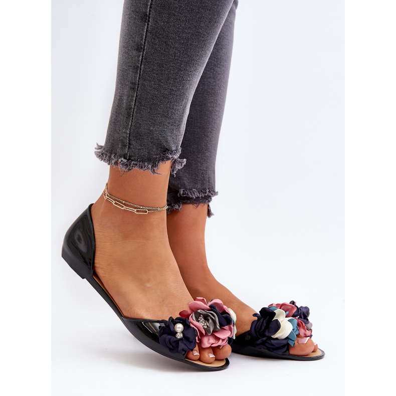 Balerini Cauciuc Dama Cu Flori Negri Junikla negru 2