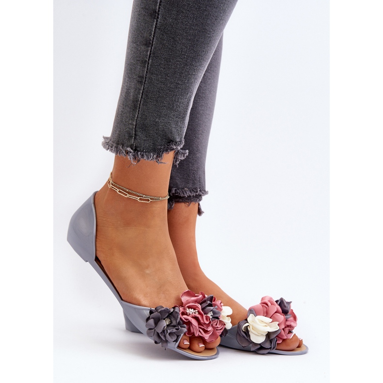 Balerini Damă Cauciuc Cu Flori Gri Junikla 2