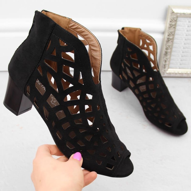 Botine M.Daszyński W SAN32A de piele intoarsa neagra negru 2