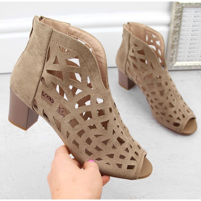 Botine M.Daszyński W SAN32B din piele intoarsa, bej 2