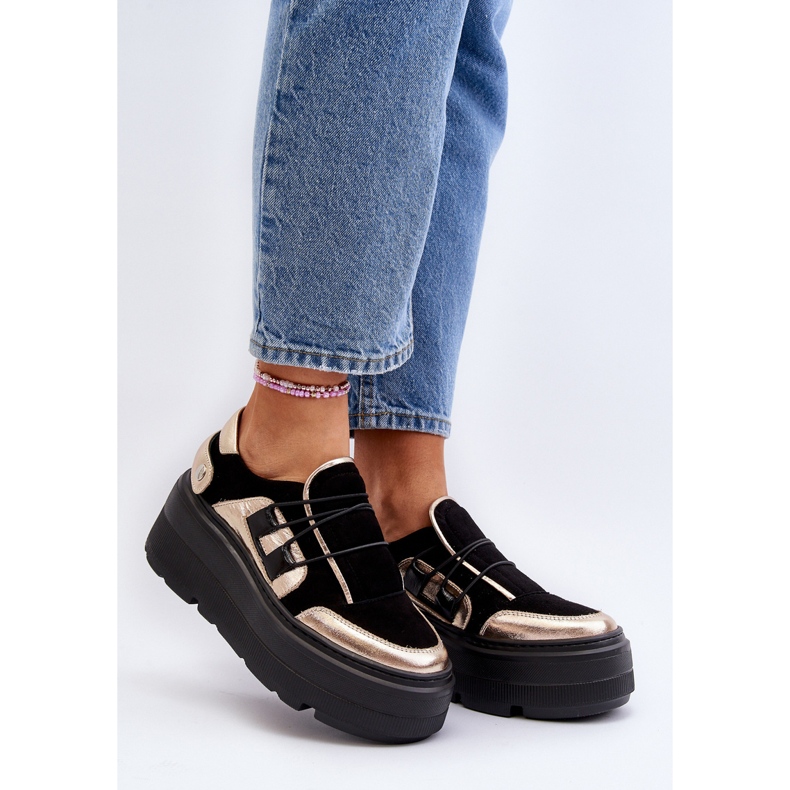 Zazoo 1833 Pantofi de damă din piele pe o talpă masivă, negru 2