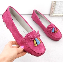 Mocasini de dama piele intoarsa cu franjuri fucsia Filippo DP6136 roz 1