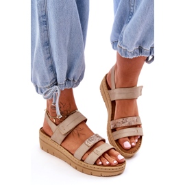 Vinceza Sandale de damă din piele cu velcro, bej 2