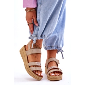 Vinceza Sandale de damă din piele cu velcro, bej 1