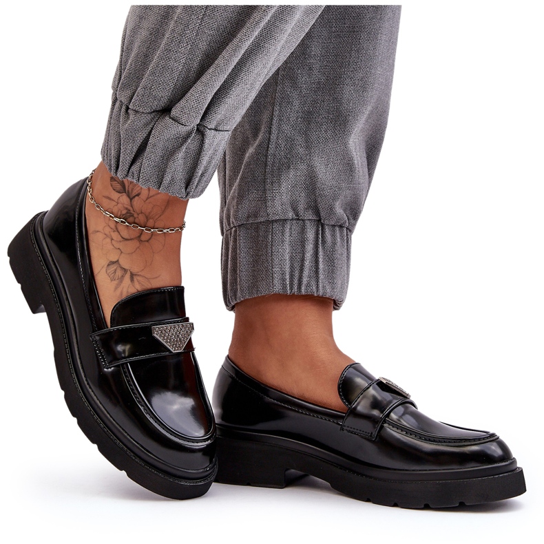 Mocasini cu toc plat pentru dama, negri negru 5