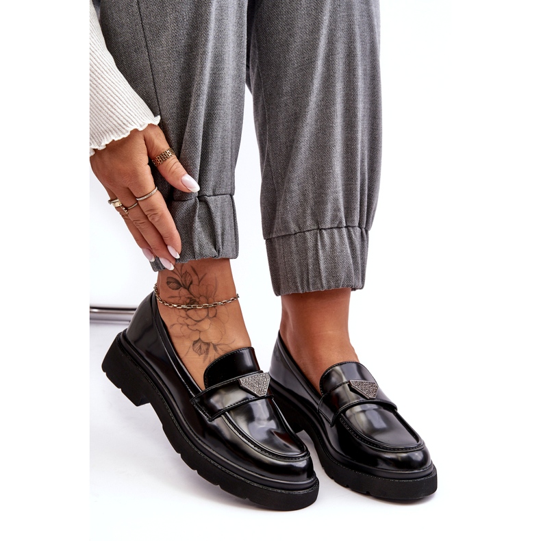 Mocasini cu toc plat pentru dama, negri negru 4