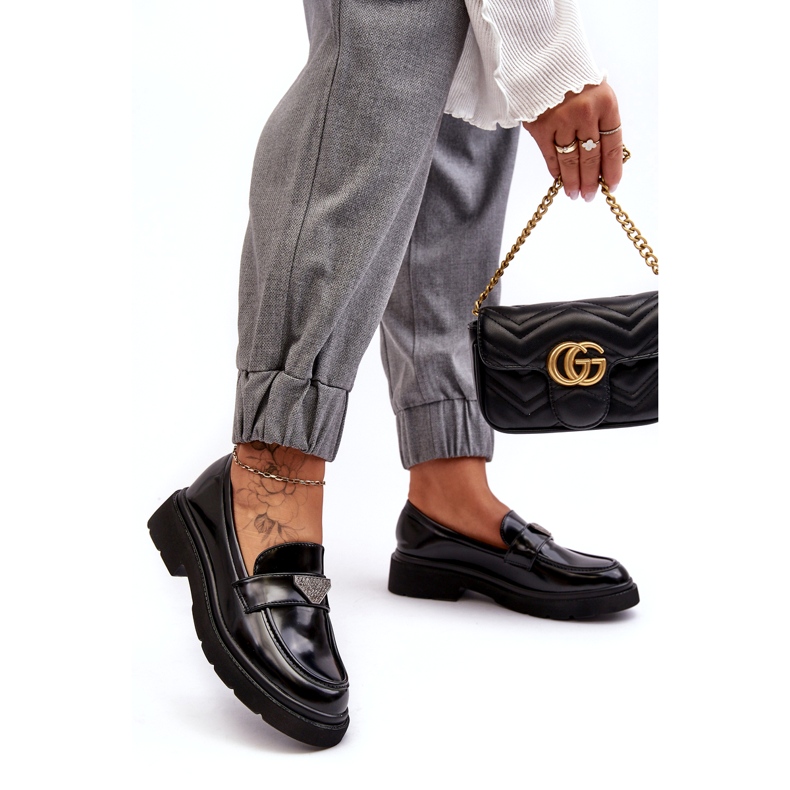 Mocasini cu toc plat pentru dama, negri negru 2