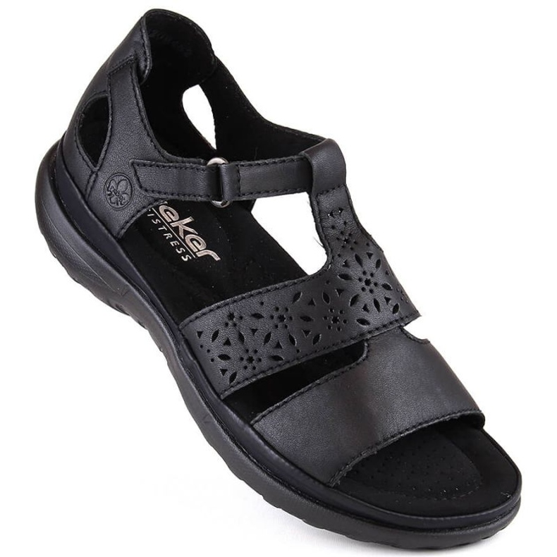 Sandale confortabile din piele Rieker W RKR668 negre negru 1