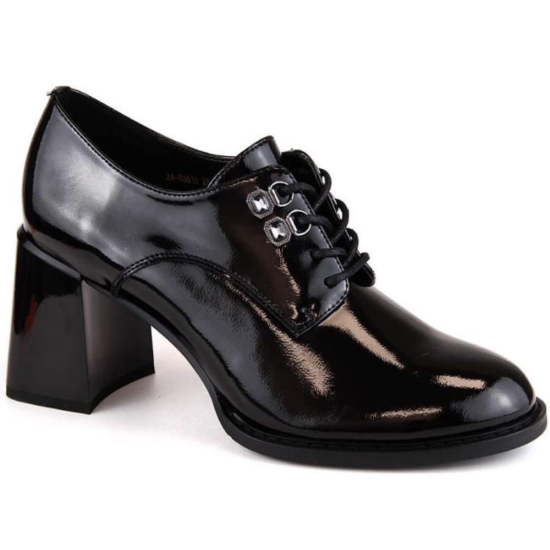 Vinceza W JAN295A pantofi negri din piele lacuita cu toc decorativ negru 1