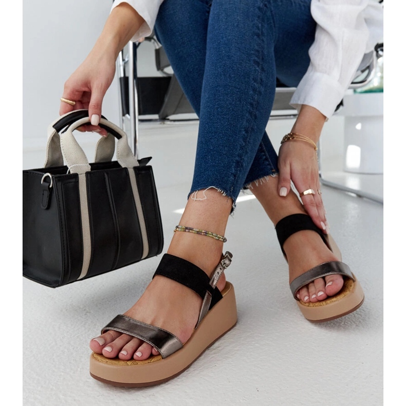 Sandale cu pană Tonka negru 1