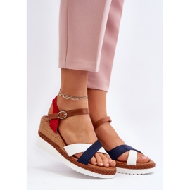 Sandale cu pană Kioda albe și bleumarin cu bretele albastru 2