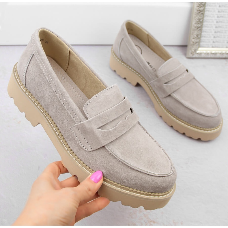 Pantofi din piele intoarsa mocasini dama tau Filippo DP6090 bej 1