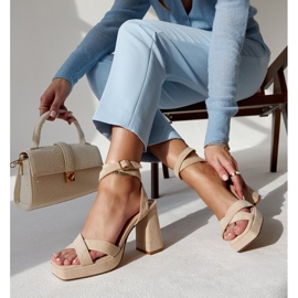 Sandale cu toc din piele intoarsa bej Salla 1