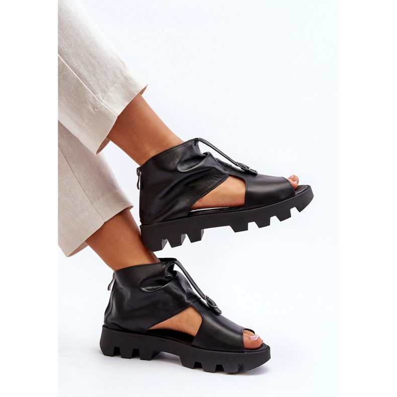 Sandale din piele pentru femei Zazoo 999 cu fermoar, negru 1