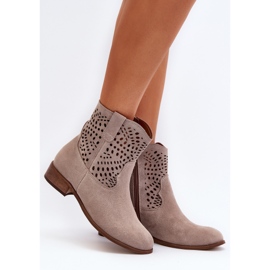 Cizme Cappuccino ajurate pentru femei Zazoo 3305/2 bej 2