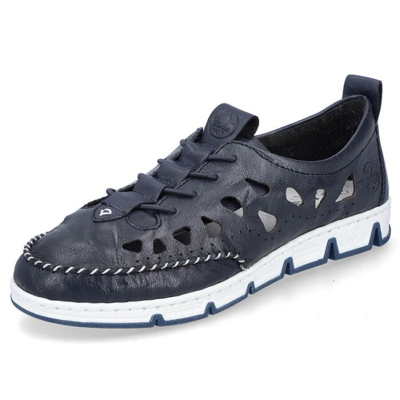 Pantofi ajurati din piele Rieker W RKR652, bleumarin 2