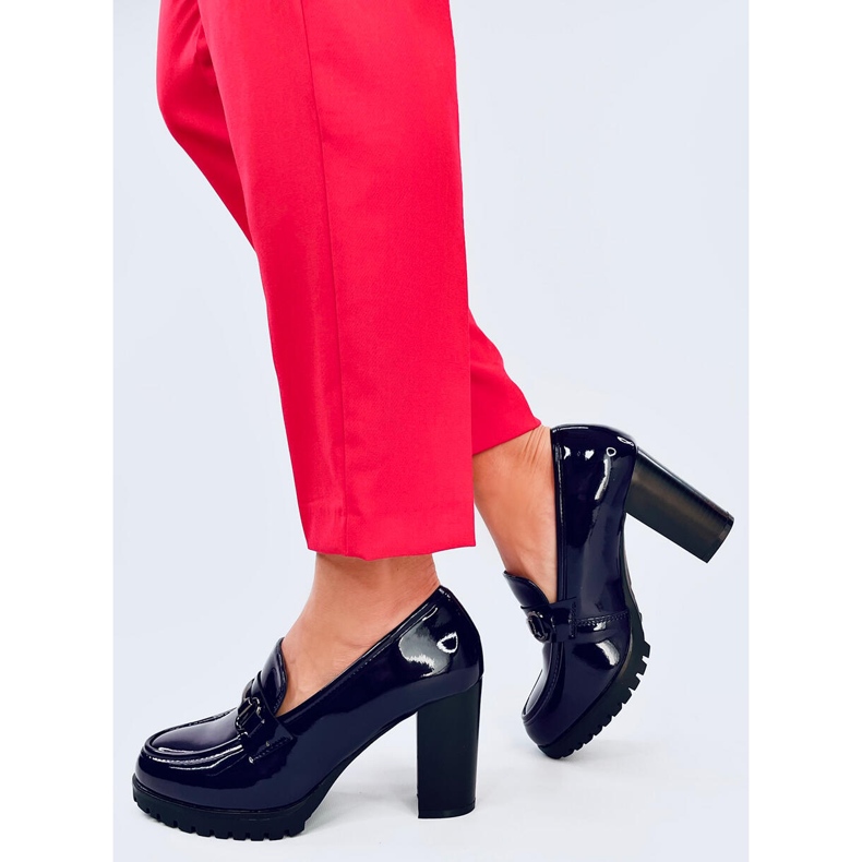 Mocasini Hyett Dark Blue cu toc lacuit albastru 2