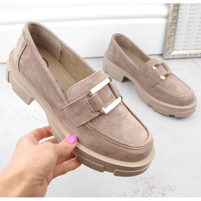 Pantofi din piele intoarsa, mocasini de dama bej Filippo DP6099 1