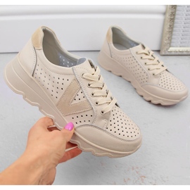 Pantofi sport dama din piele ajurata, bej Vinceza 7875 1