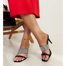 Flip-flops negri cu toc înalt decorati cu zirconi Adiam negru 3
