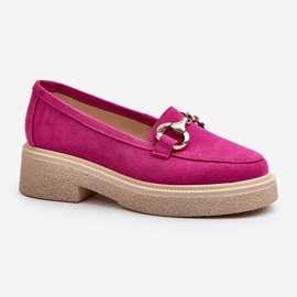 Zazoo 3429 Mocasini de damă din piele intoarsa cu decor fucsia roz 2