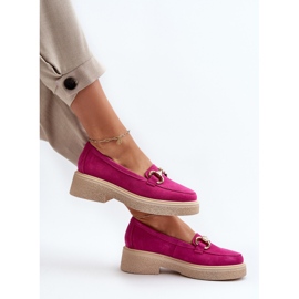 Zazoo 3429 Mocasini de damă din piele intoarsa cu decor fucsia roz 1