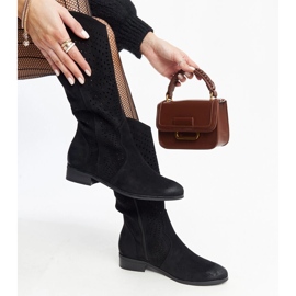 Cizme negre din piele ajurata de la Vinceza negru 1