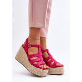 Sandale cu pană cu împletitură Fuchsia Gnosis roz 2