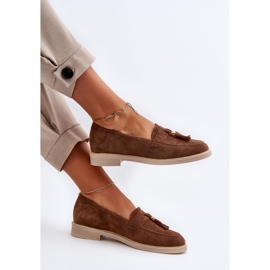 Zazoo 3420 Mocasini de damă din piele intoarsa cu toc plat, maro 1