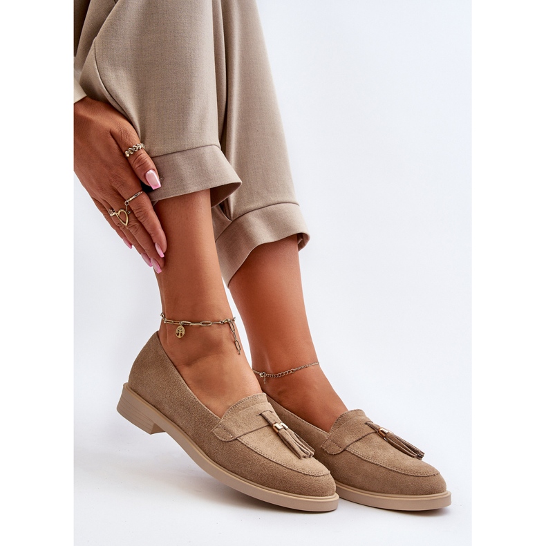 Zazoo 3420 Loață pentru femei din piele de căprioară cu tocuri plate bej 1