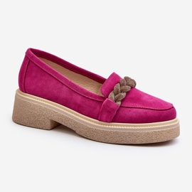 Zazoo 3429/W Mocasini de damă din piele intoarsa cu decor fucsia roz 2