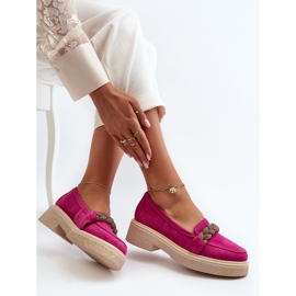 Zazoo 3429/W Mocasini de damă din piele intoarsa cu decor fucsia roz 1