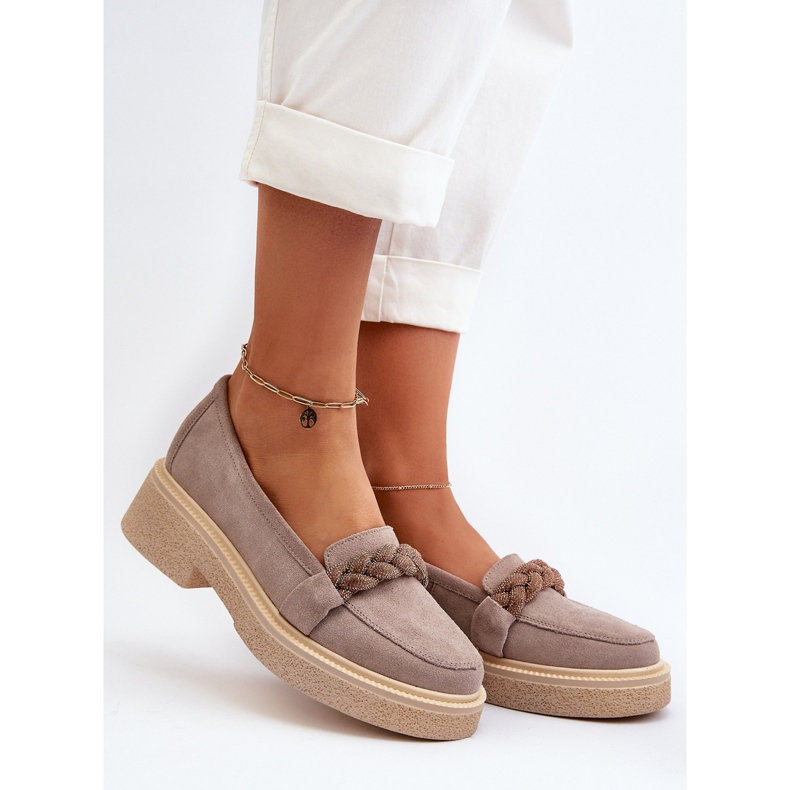 Zazoo 3429/W Mocasini de damă din piele intoarsa cu decor Cappuccino bej 2