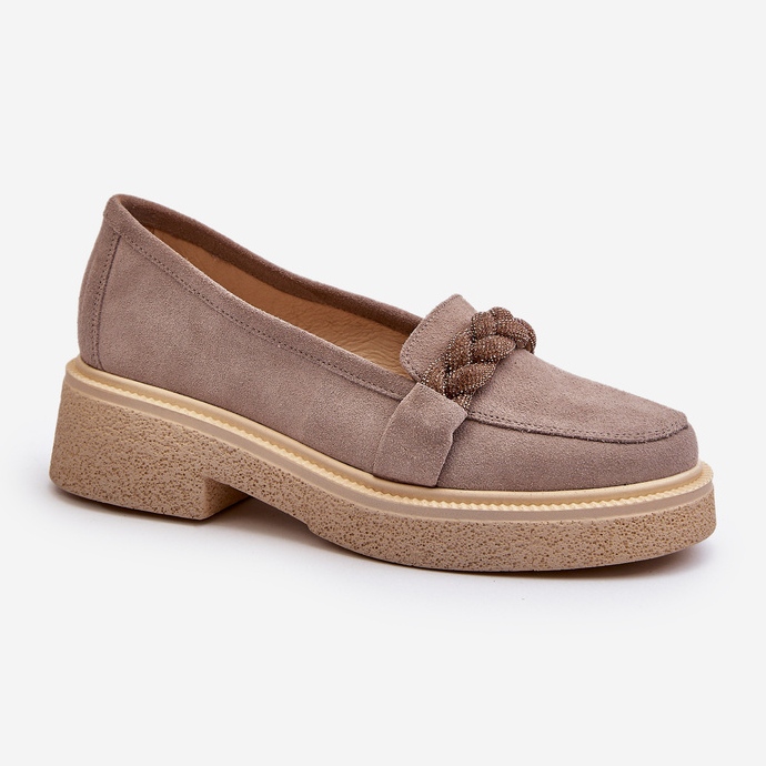 Zazoo 3429/W Mocasini de damă din piele intoarsa cu decor Cappuccino bej 1