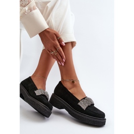 Zazoo 3419 Mocasini de damă din piele intoarsa cu o curea decorativa, negru 1