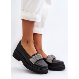 Zazoo 3419 Mocasini de damă din piele cu curea decorativă, negru 2