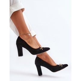 Zazoo 2453/OS Papuci din piele intoarsa pe toc cu inima, negru 2