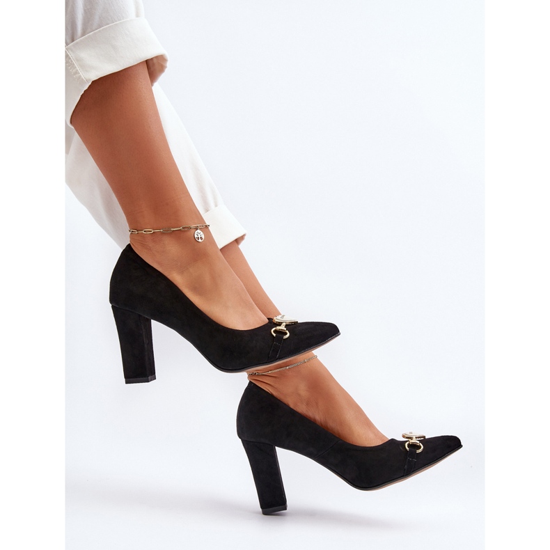 Zazoo 2453/OS Papuci din piele intoarsa pe toc cu inima, negru 2