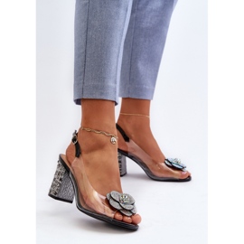 Sandale Transparente Toc Inalt Cu Decoratiuni S.Barski MR38-356 Negru incolor 2