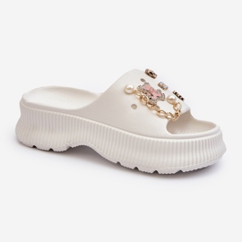 Slapi Damă Spumă Cu Decorații, Afariana Albă 1