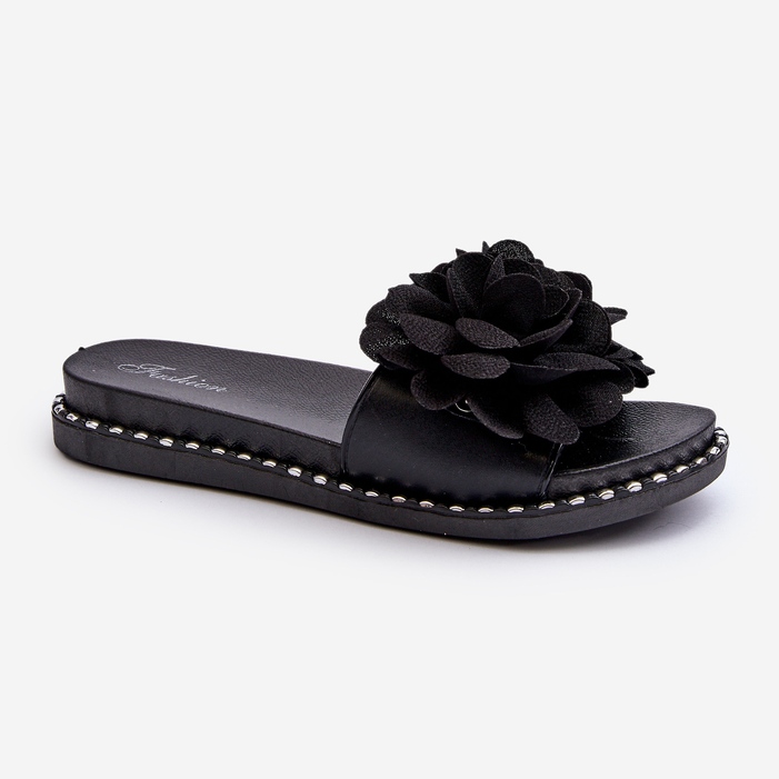 Flip-flops de damă decorate cu flori negru Cellanen 1