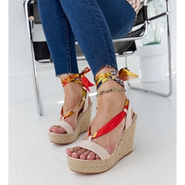 Sandale cu pană cu șireturi bej de la Aziza 1