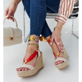 Sandale cu pană cu șireturi bej de la Aziza 2