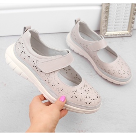 Pantofi de dama din piele ajurata cu velcro, bej Filippo DP6073 1