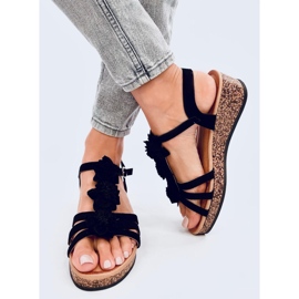 Fisken Sandale cu pană cu flori negre negru 1 Fisken Sandale cu pană cu flori negre negru 1