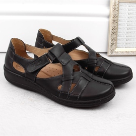 Pantofi ajurati de dama comozi din piele cu Velcro, Helios negru 423.011 1 Pantofi ajurati de dama comozi din piele cu Velcro, Helios negru 423.011 1