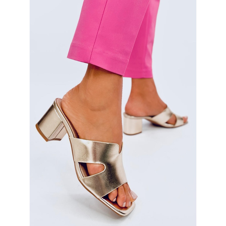 Șlapi Vallon Gold cu toc înalt de aur 2 Șlapi Vallon Gold cu toc înalt de aur 2