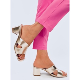 Șlapi Vallon Gold cu toc înalt de aur 1