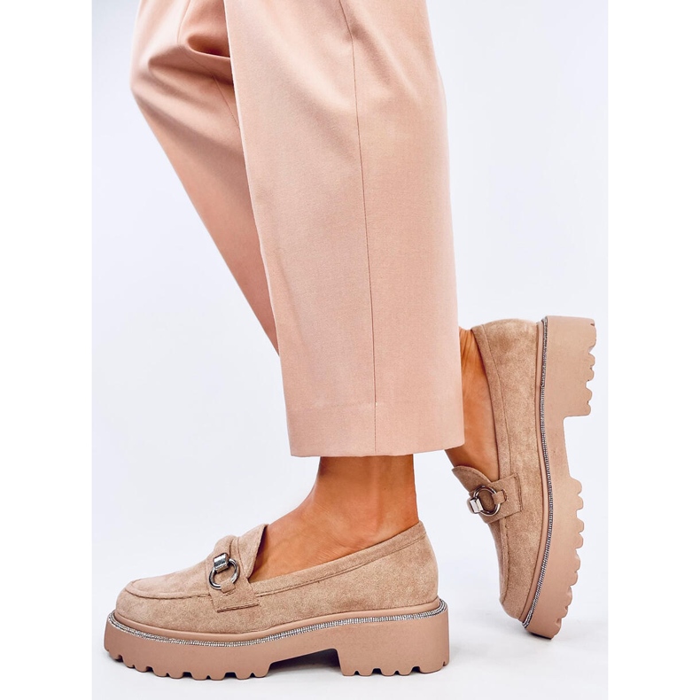 Mocasini Sheady Khaki din piele intoarsa cu talpa inalta bej 2